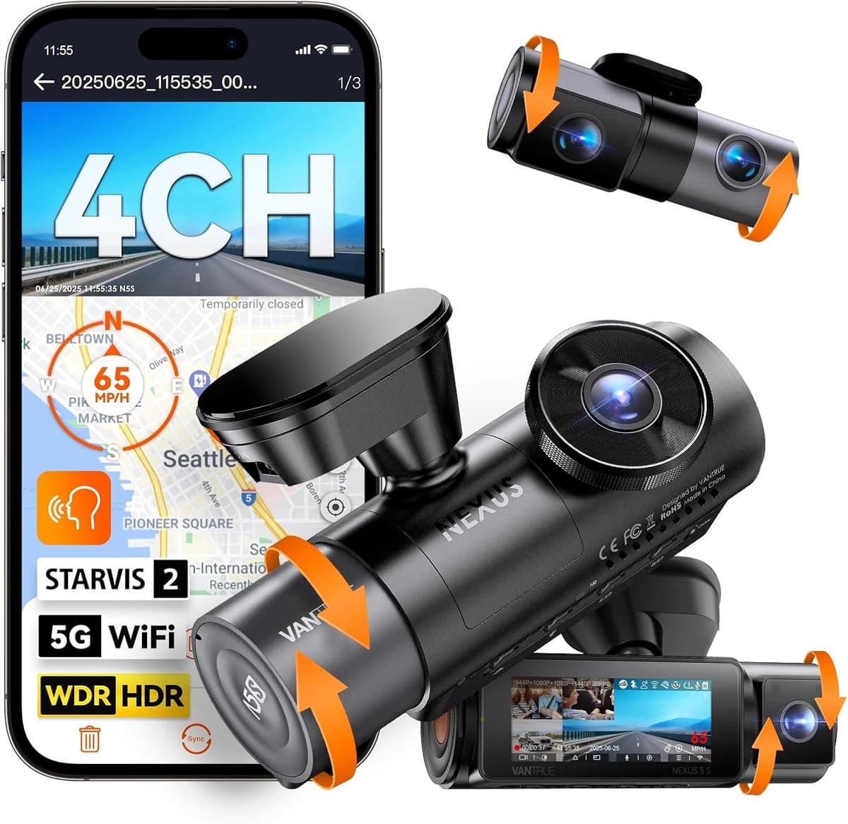 Dashcam - 4-kanaals - Hoge resolutie video-opnames - Nachtzicht met infrarood - Voor auto — afbeelding 1