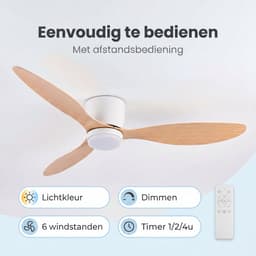 Plafondventilator - Met Verlichting - Plafond Ventilator - Met Lamp - Plafonniere Met Ventilator - Met Licht - Hout - 132cm — thumbnail 3