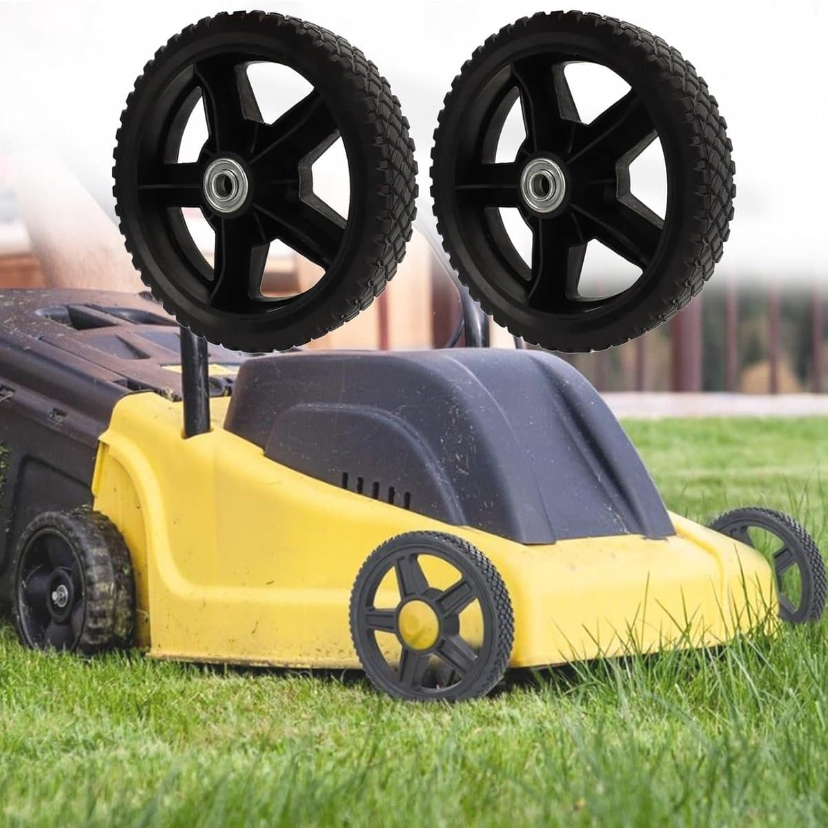 SnelShoppen - Vervangwielen 2pcs Ø200mm voor Grasmaaier, Duurzame Rubber en Polyurethaan, Hoge Stabiliteit en Grip voor Diverse Terrains — afbeelding 1