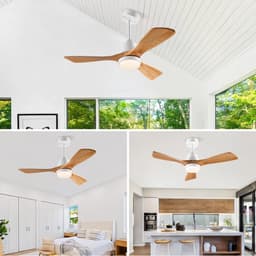 HAUSS SPOLE Plafondventilator Met Verlichting - 42 Inch - Metaal En Massief Hout - Wit En Natuurkleur - Met Afstandsbediening En Timer — thumbnail 5