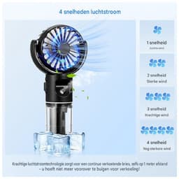 GELLDG Draagbare Ventilator met Verstuiver - 4 Snelheden USB Oplaadbaar - Geschikt voor Buiten, Kantoor en Kamperen - Kunststof - 16x7x4cm — thumbnail 4