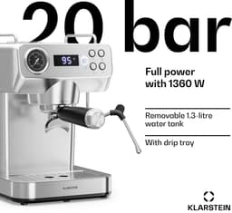 Klarstein, Libeica Evo, Espressomachine, 20 bar, 1360 W, melkopschuimer, waterreservoir van 1,3 liter, roestvrijstalen design — thumbnail 2