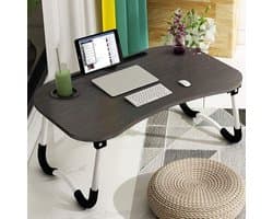 Laptop-bedtafel, draagbaar, notebookstandaard, leeshouder, ontbijtdienblad met inklapbare poten en bekergleuf voor het eten, ontbijt, lezen van boeken, films op het bed/bank/bank
