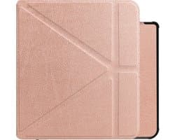 Hoes Geschikt voor Kobo Libra H2O Hoesje Bookcase Cover Book Case Hoes Sleepcover Trifold - Rosé Goud
