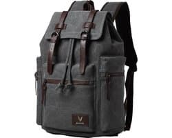 HEANVER Vintage Canvas Rugzak - Waterdichte Rugtas 27L - 15,6 inch laptop tas - Grijs