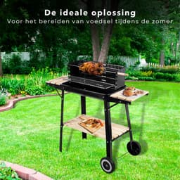 Barbecue Verrijdbaar - BBQ op Wielen - Houtskool BBQ - Buitenkeuken - 45x31cm - 6kg - Windscherm met Gleuven - 2 Wielen - Verstelbaar - Inclusief EBOOK — thumbnail 5