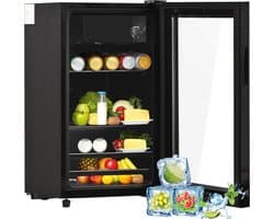Sweiko 76LMini Koelkast, 3L+73L voor ijs, houdt 51 blikjes limonade, water, bier of wijn. Laag geluidsniveau verrichting, compressorkoeling systeem, energie-efficiënt, regelbare planken