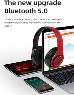 Pro Care Excellent Quality® Headset met Microfoon LED verlichting - Headset Draadloos - Bluetooth - Active Noise Reduction - SD card mogelijkheid - Kleur Zwart Rood — thumbnail 5