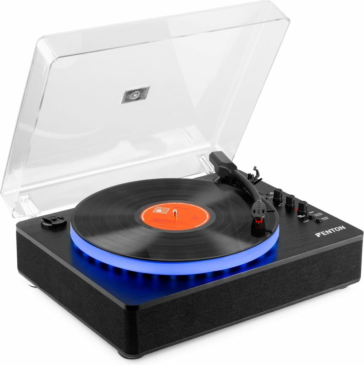 Retro platenspeler Bluetooth (in & out) - Fenton RP162LED - Platenspeler met ingebouwde speakers - Multicolour LED-ring - Zwart — afbeelding 1