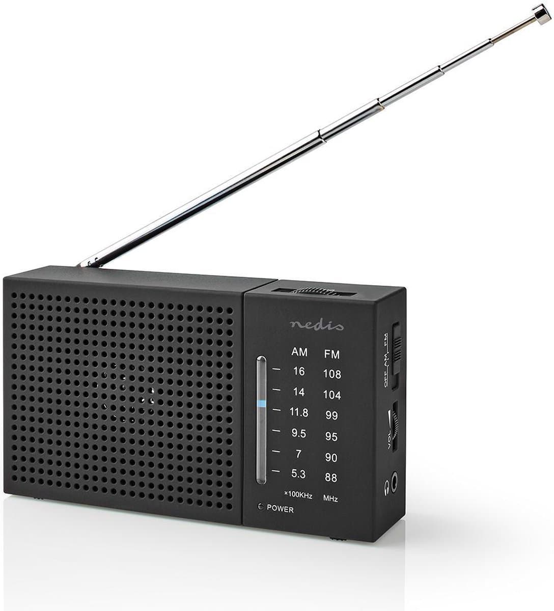 Nedis Draagbare Noodradio – Zakradio – Radio op Batterijen – Noodpakket – Geschikt als Noodradio – AM/FM – Kleine Radio – Zwart — afbeelding 1