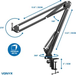 USB microfoon voor pc - Studio microfoon met standaard - Vonyx CMS320 Condensator - Ruisfilter- Titanium — thumbnail 3
