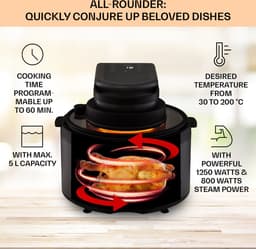Klarstein Heteluchtfriteuse 2-in-1, Airfryer met Stoomfunctie, Heteluchtfriteuse met Snelle Opwarming, Airfryer met 6 Programma’s, Airfryer XL, Heteluchtfriteuse met Extra Accessoires, 5 L, 1250 W — thumbnail 3