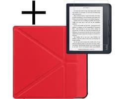 Hoes Geschikt voor Kobo Libra 2 Hoesje Bookcase Cover Book Case Hoes Sleepcover Trifold Met Screenprotector - Rood