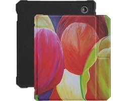 Lunso - Geschikt voor Kobo Libra 2 hoes (7 inch) - Vegan Saffiano Leren sleep cover - Tulpen