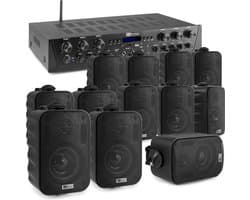 Geluidsinstallatie met Bluetooth - PV260BT 6-zone versterker audio + 12 BGO30 zwarte 3'' speakers
