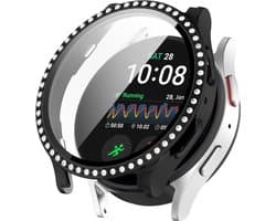 Hoesje Geschikt voor Samsung Galaxy Watch 7 40MM - Bumper Case met Ingebouwde Tempered Glass Screen Protector - Rhinestone Zwart