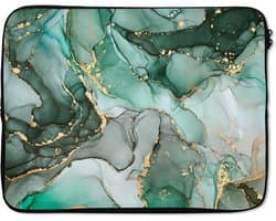 Laptophoes - Groen - Goud - Marmer print look - Laptop case - Luxe - Laptop sleeve - Laptop - Natuursteen - 15 6 Inch - Back to school spullen - Schoolspullen jongens en meisjes middelbare school - Macbook air hoes - Chromebook sleeve