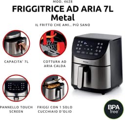 Ariete 4628/00 Enkel 7 l Vrijstaand 1800 W Heteluchtfriteuse Roestvrijstaal — thumbnail 3