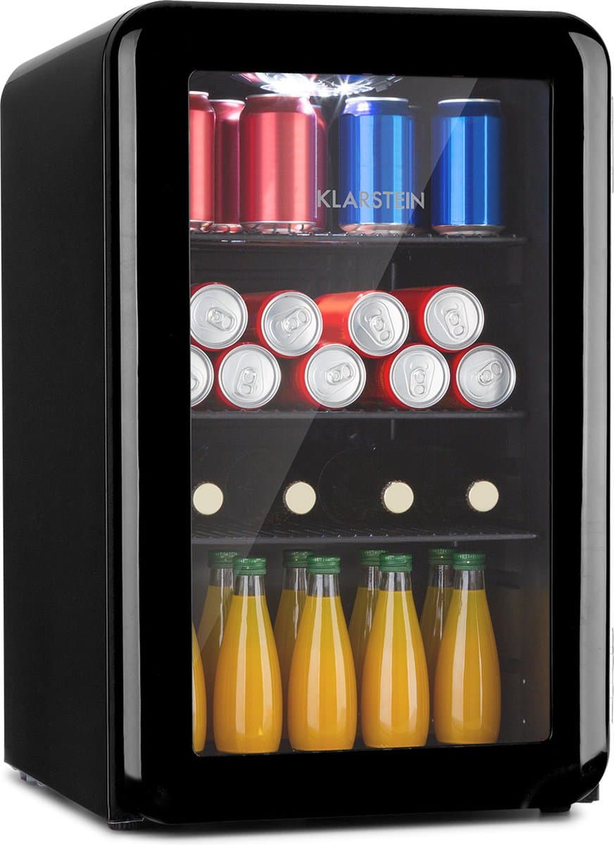Klarstein PopLife Drankenkoeler - Minibar, retro Koelkast, 0-10°C, slechts 39 dB, 70 L, milieuvriendelijk, dubbelwandige deur, retro design, zwart - Drankkoelkast - voor Bar - Verstelbaar - Beverage Cooler - Flessenkoelkast — afbeelding 1