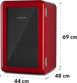 Klarstein PopLife Drankenkoeler - Minibar, Retro Koelkast, 0-10°C, slechts 39 dB, 70 L, milieuvriendelijk, dubbelwandige deur, retro design, rood — thumbnail 10