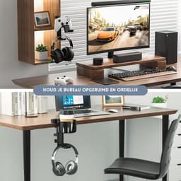 StayPowered Headset & Controller Houder - Perfect voor gaming setups - 3-in-1 design voor headset en controllers - Vervangbare bekerhouder - Krasbestendig - 360° Draaibaar - Eenvoudig te bevestigen - Zwart - Levering Sneller dan Aangegeven! — thumbnail 2
