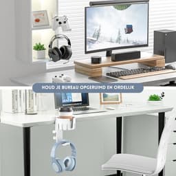 StayPowered Headset & Controller Houder - Perfect voor gaming setups - 3-in-1 design voor headset en controllers - Vervangbare bekerhouder - Krasbestendig - 360° Draaibaar - Eenvoudig te bevestigen - Wit - Levering Sneller dan Aangegeven! — thumbnail 2