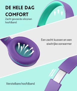StayPowered Kinder Koptelefoon - Comfortabel en Duurzaam Ontwerp - HD Microfoon - Opvouwbaar Ontwerp - Rijke Stereo Bass - Verwikkelingvrij Nylon Kabel - Verstelbare Pasvorm - Universele 3,5 mm Jack - Paars/Groen - Levering Sneller dan Aangegeven! — thumbnail 2