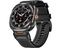 Stravo Rubberen smartwatch bandje – Geschikt voor Samsung Galaxy Watch Ultra 47mm – Met zilverkleurige adapter – Duurzaam siliconen horlogebandje voor Samsung Galaxy Watch Ultra / Ultra 2025 – Zwart/Zwart