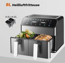 9L XXL Heteluchtfriteuse met Digitaal Led-Touchscreen - 2000 Watt, 10 Vooraf Ingestelde Programma's, Instelbare Temperatuur en Transparant Kijkvenster — thumbnail 9