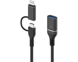 2 IN 1 - 8-Pin + USB-C naar USB 3.0 Female adapter kabel - geschikt voor o.a. iPhone en laptop - zwart