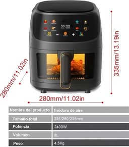Luchtfriteuse - Met Touchscreen - Temperatuurregeling En Display - Programmeerbaar - 2400W - 8 Liter — thumbnail 10