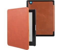 Lunso Geschikt voor Kobo Aura Edition 2 hoes (6 inch) - Leren sleepcover - Cognac