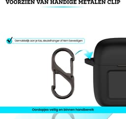 Somstyle Hoesje met Clip Geschikt voor JBL Tour Pro 3 - Siliconen Case Cover voor Draadloze Oordopjes - Zwart — thumbnail 3