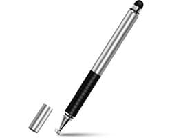 DrPhone SX Pro V7 Stylus Pen met Zijgrip + Disc Capacitief & Touch Stylus Rubber Punt -Geschikt voor o.a. voor Tablets / Telefoons - Universeel - Zilver