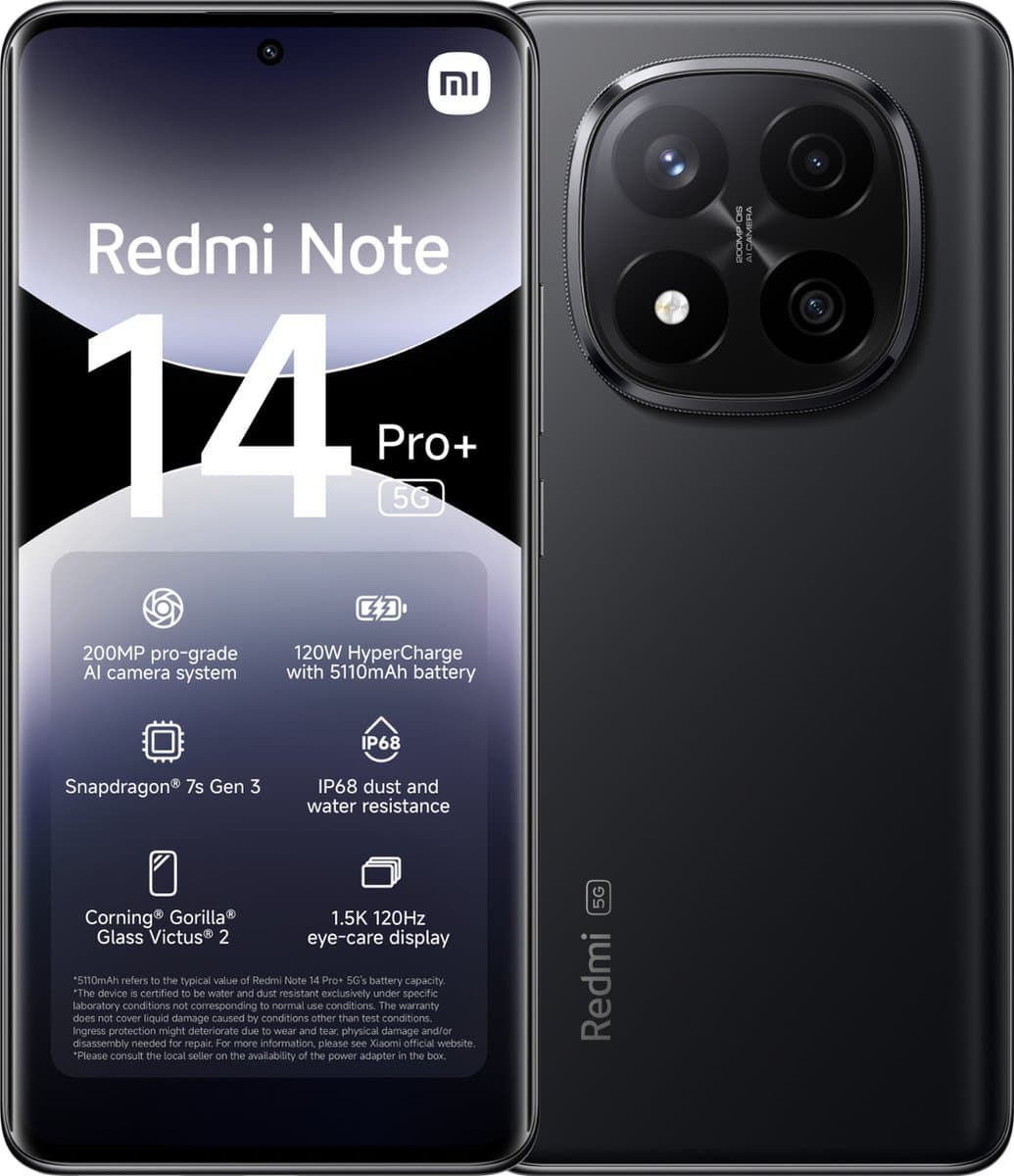 Xiaomi Redmi Note 14 Pro+ - 5G - 8GB/256GB - Midnight Zwart — afbeelding 1