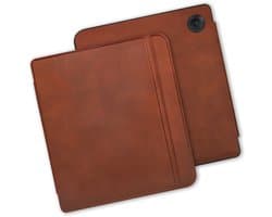 Lunso Geschikt voor Kobo Libra Colour hoes (7 inch) - echt leren sleepcover - Cognac