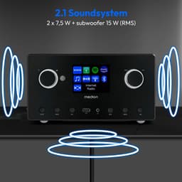 MEDION P85444 2.1 internetradio met subwoofer (DAB+, FM-radio, Spotify Connect, wifi, Bluetooth, streaming, equalizer, kleurendisplay, USB, AUX, wekker, sluimerfunctie, slaaptimer) zwart — thumbnail 4