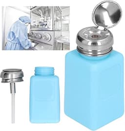 200ml Push Down Alcohol Dispenser Pomp Fles Methanol Container, ESD Veilige Anti Statische Solvent Dispenser met RVS Perskop voor Aceton, IPA Oplosmiddel (Blauw) — thumbnail 2