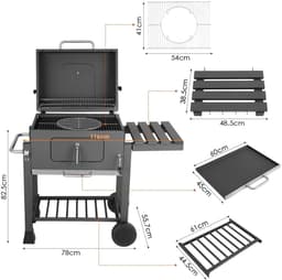 VIEMAE Barbecue - Houtskools barbecue - Barbecue houtskool - Houtskoolgrill - XXL - Groot oppervlak - Met wielen - Staal - Zwart — thumbnail 2