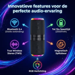 Ryoudavell - 2-in-1 Magnetische Bluetooth Speaker - Splitsbare Draadloze Luidspreker - Bluetooth 5.4 & TWS - RGB LED Verlichting - 2000mAh Batterij - Zwart — thumbnail 4