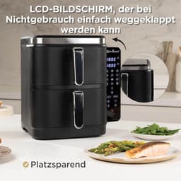 Heteluchtfriteuse Dubbele Kamer - Airfryer Frituurpan - Gezond Koken - Ruimtebesparend Verticaal Design - 104 Liter - Zwart — thumbnail 2