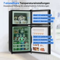 Gutent-Minikoelkast met vriesvak - 60L totaal - 22L vries - Glazen deur - LED-verlichting - Temperatuurregeling - Zwart — thumbnail 8