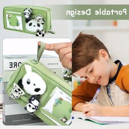 Grote capaciteit etui voor tieners, draagbare pennenhouder met rits, ideaal voor school en kantoor, Panda B ontwerp — thumbnail 3