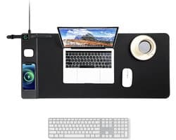 Wireless Charging Mouse Mat 15 W, Waterproof Gaming Mouse Mat with Ultra Smooth Surface, Non-Slip Base, XXL Large Desk Mat, 90 x 40 cm, Classic Black Desk for MacBook, Laptop