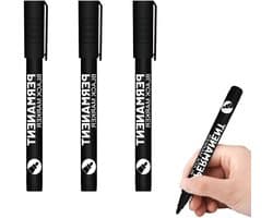 Set van 3 Zwarte Acryl Markers 1-2 mm Fijn, Waterbestendig en Lichtvast voor Diverse Oppervlakken zoals Steen, Keramiek en Hout