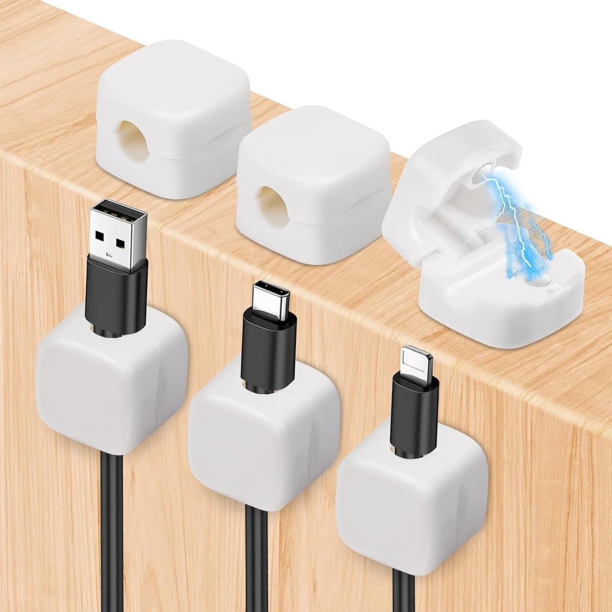 Magnetische kabelclips voor kabelbeheer, sterke kleefkracht, desktop kabelhouders voor thuis en op kantoor, 6 stuks in wit — afbeelding 1