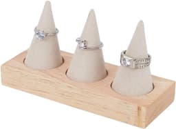 Houten Ringhouder met 3 Cones - Velvet Ring Display Stands voor Sieraden, Bruiloft en Showcases — thumbnail 1