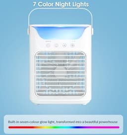 Mobiele Airco - Luchtkoeler met 700ML Watertank - USB Oplaadbare Mini Aircooler - Vernevelende Koelventilator - 3 Snelheden - Verneveling op twee niveaus - Draagbare Tafelventilator voor Thuis, Kantoor & Camping - Wit - 16.5x12.2x21.1 cm — thumbnail 4