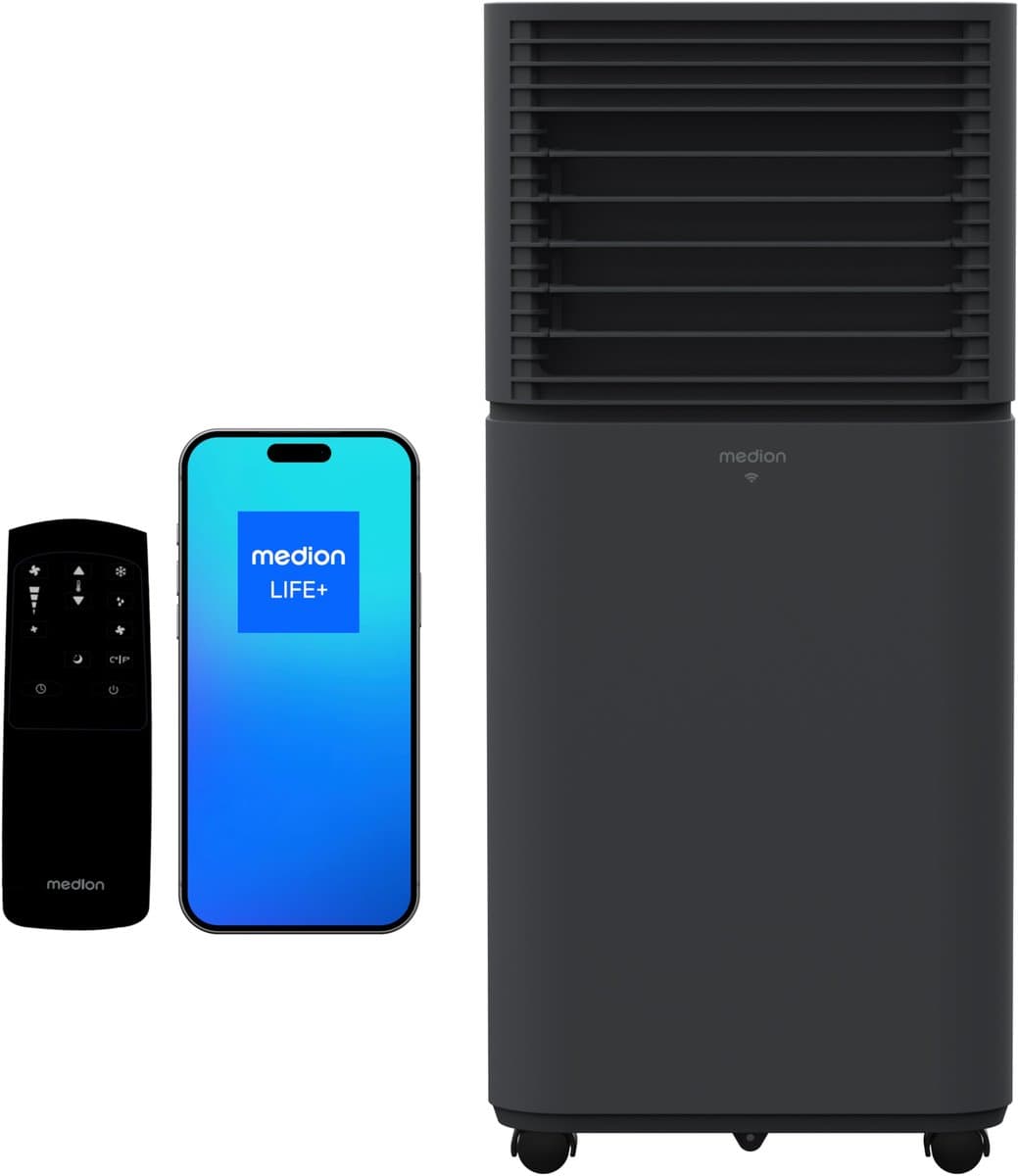 MEDION Smart Mobiele Airco P701 (7000 BTU, 3-in-1, Koelen, Ontvochtigen, Ventileren, tot 25m², incl. Raamafdichtingskit, voor Slaapkamer en Woonkamer, WiFi, App-Functie, Afstandsbediening, MD 37672) d — afbeelding 1
