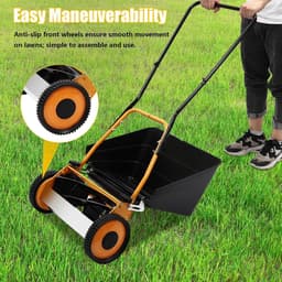 Handmatige Grasmaaier - Duwmaaier Grasmaaier - Gazon Onderhouden - Zelfslijpende Messen - 40 cm Maaibreedte - Oranje Zwart — thumbnail 3